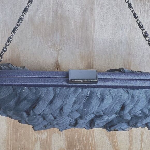 Rare Nite Bags by Carlo Fellini Elegant Grey Ruffled Clutch Evening Cocktail - Picture 4 of 11